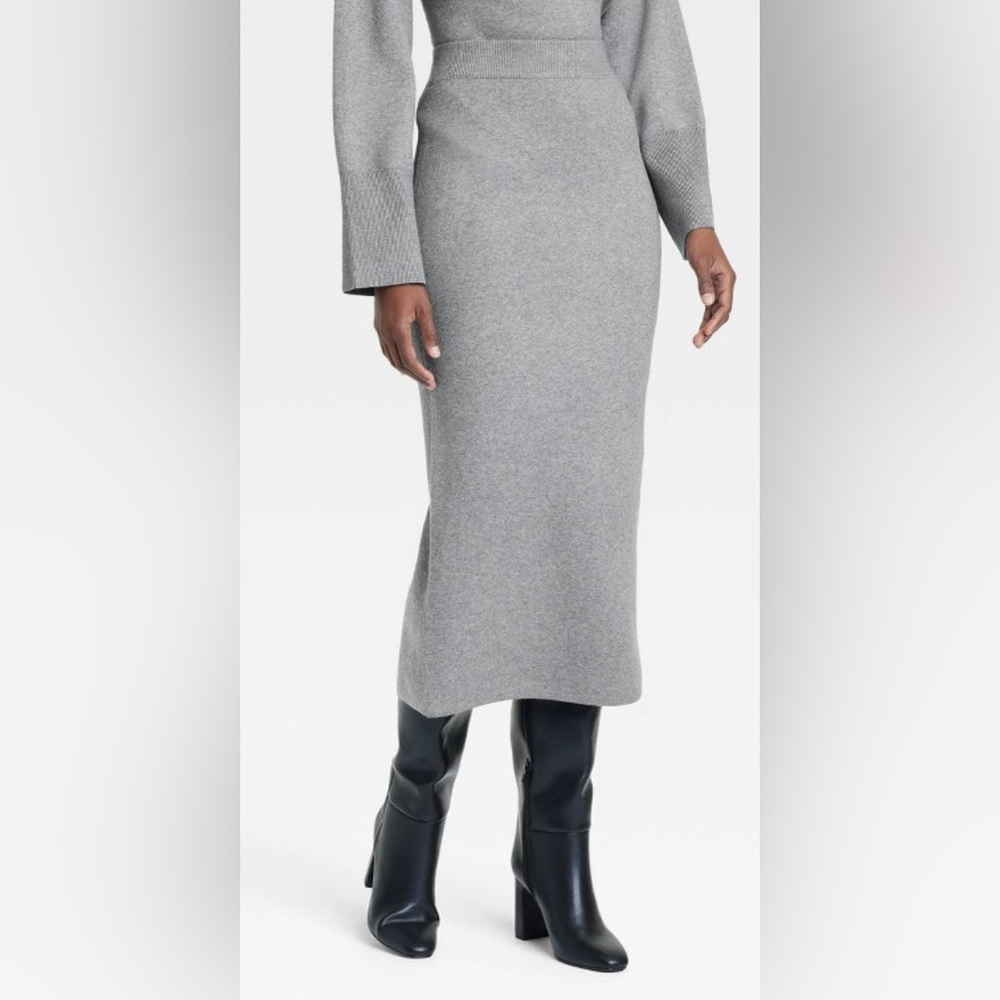 Women's Cozy Knit Midi Sweater Skirt - A New Day™ Dark Gray L